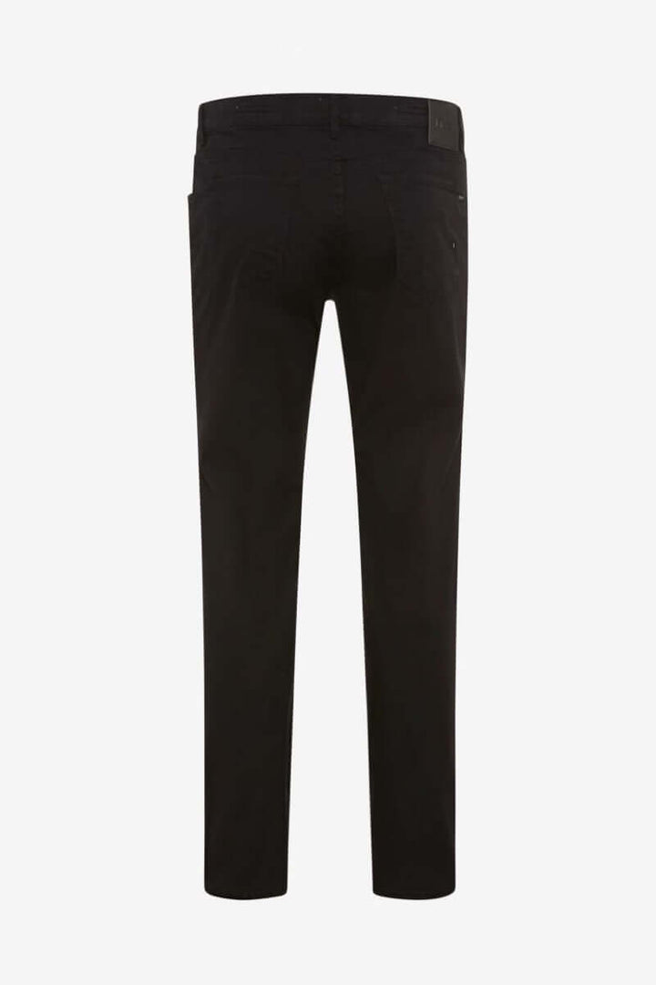 Pantalon cinq poches noir, coupe moderne, vue arrière, avec tissu doux et extensible. Parfait pour un look urbain.