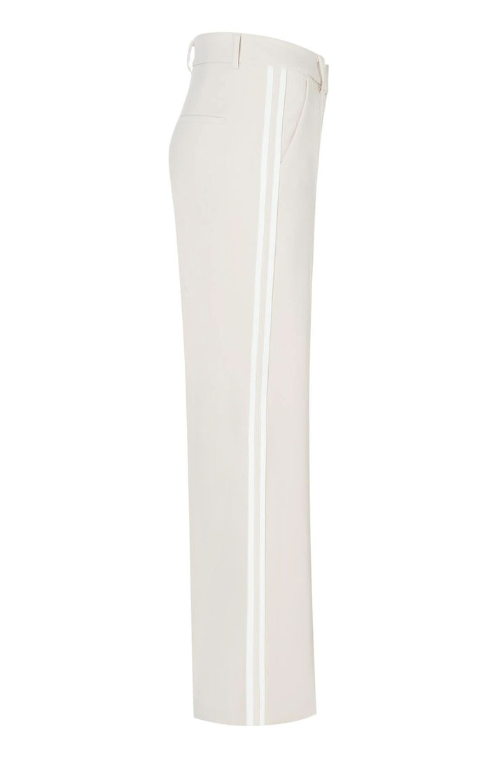 Pantalon classique Amelie à jambe large avec bandes contrastantes sur le côté, coupe droite et matière fluide.