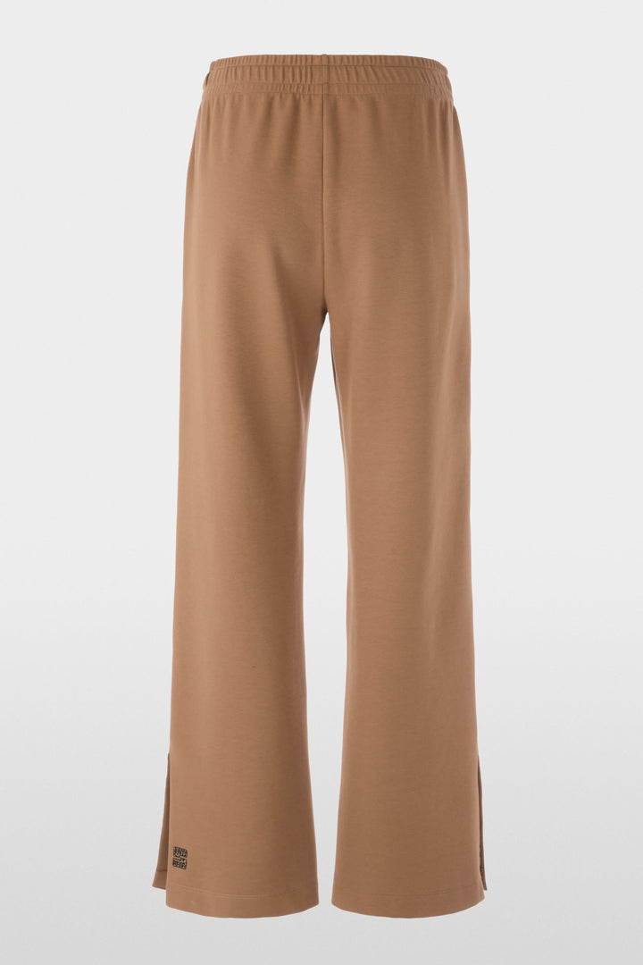 Pantalon décontracté à bandes contrastantes avec tissu extensible, coupe droite et taille élastique, idéal pour un look casual chic.
