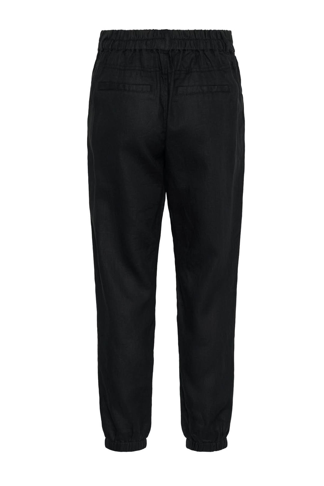 Pantalon en lin Shenas noir avec taille élastique et chevilles élastiques, style décontracté.