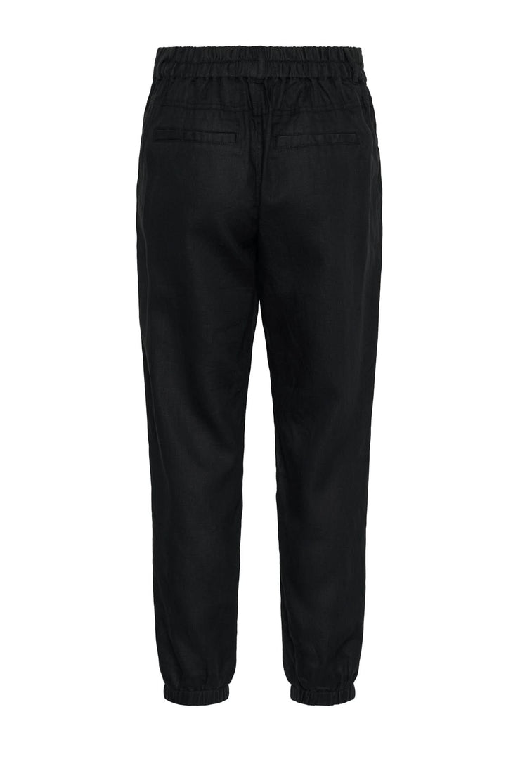 Pantalon en lin Shenas noir avec taille élastique et chevilles élastiques, style décontracté.