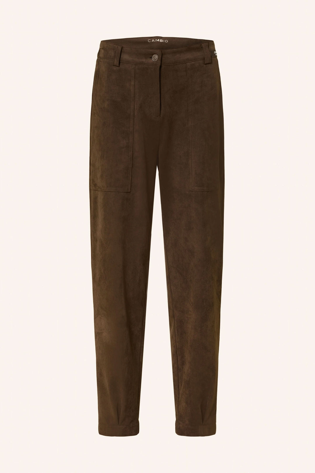 Pantalon en suédine à pinces chic décontracté, texture douce, coupe fuselée, parfait pour chemise ou chandail. Décris-moi le produit en français.