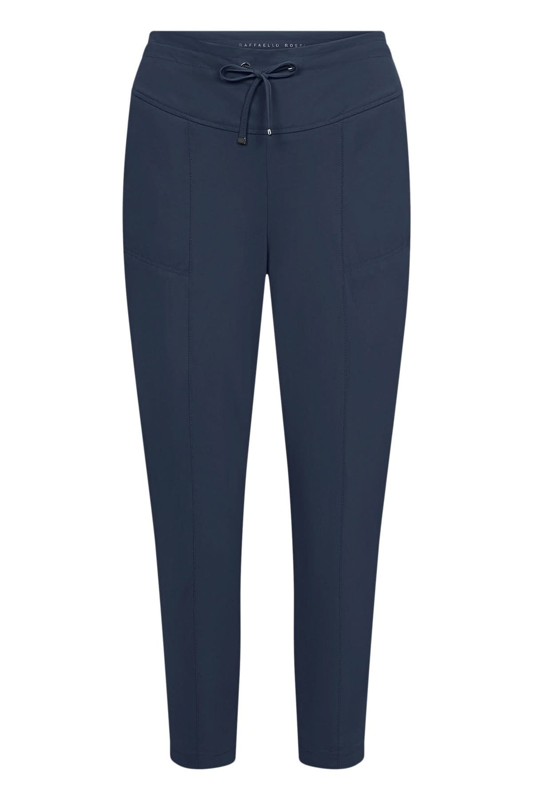 Pantalon habillé Azra, extensible, taille haute, poches pratiques, coupe ajustée, couleur bleu marine.