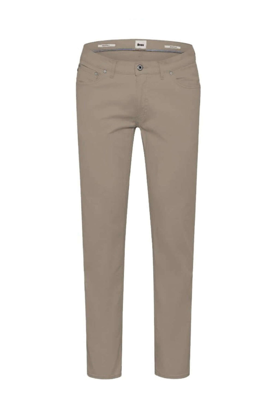 Pantalon marathon slim homme, tissu exclusif, teint beige, style élégant avec finitions en similicuir.