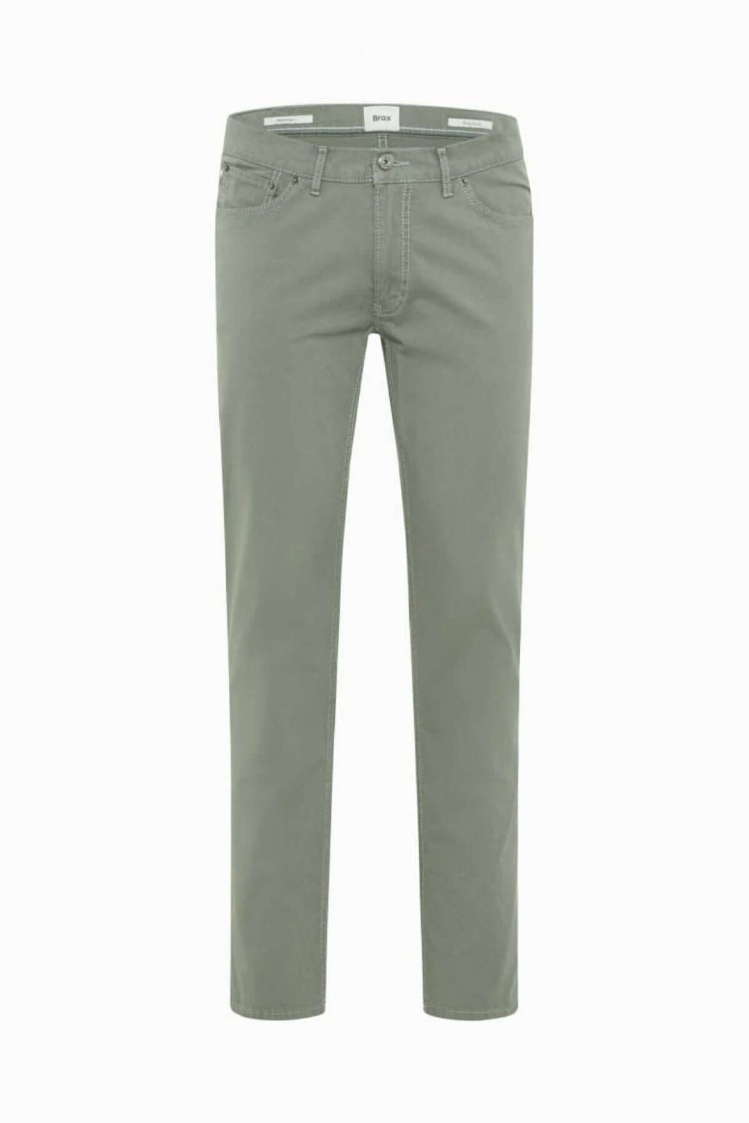 Pantalon homme slim en tissu exclusif Marathon, coloris vert, avec finitions en similicuir et clous décoratifs.