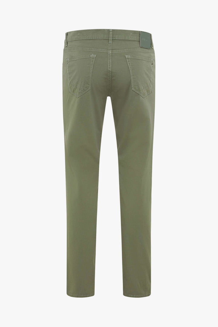 Pantalon marathon pour homme, coupe slim, couleur olive, finitions en similicuir, vue arrière.