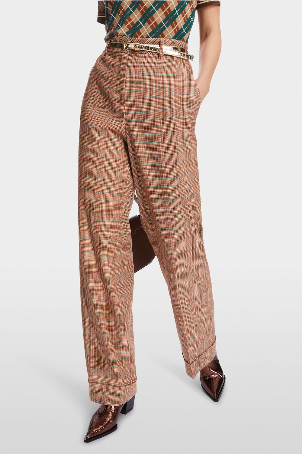 Pantalon à motifs mini pépite, jambe large, élégant et confortable, parfait pour looks professionnels.