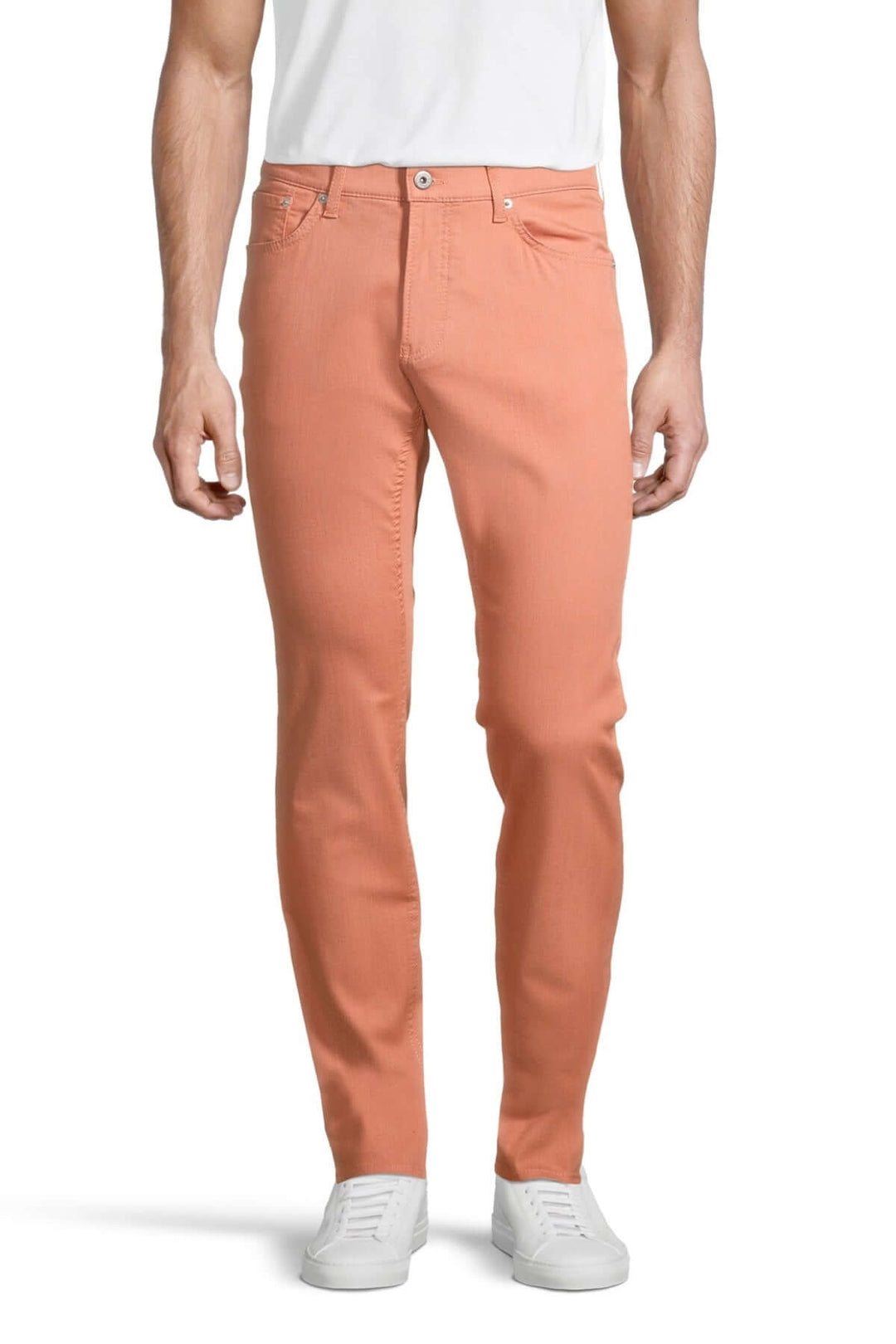 Pantalon à taille élastique orange, coupe droite, tissu doux, adapté pour un style décontracté et élégant.