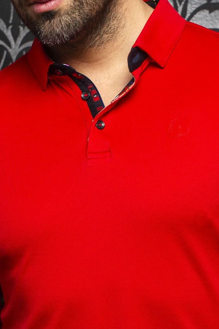 Polo Falcon rouge pour homme avec col contrasté et broderie Au Noir.