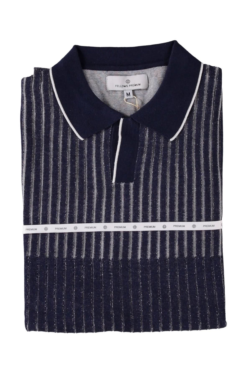 Polo côtelé à rayures texturées en dégradé, col classique, élégant et léger, parfait pour l'été.