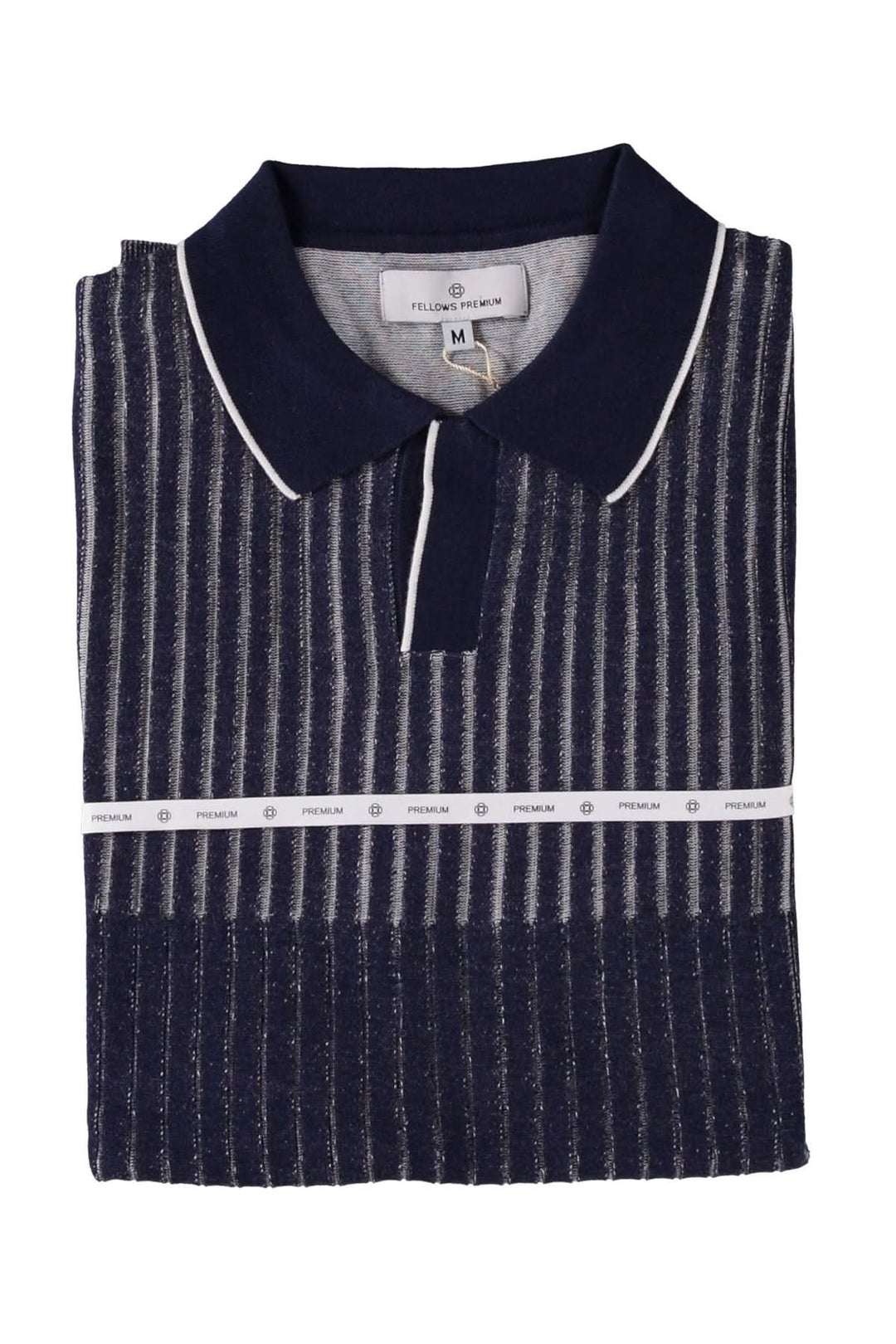 Polo côtelé à rayures texturées en dégradé, col classique, élégant et léger, parfait pour l'été.