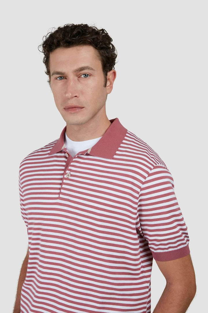 Polo en coton à rayures bicolores avec col contrasté pour un look élégant et décontracté.