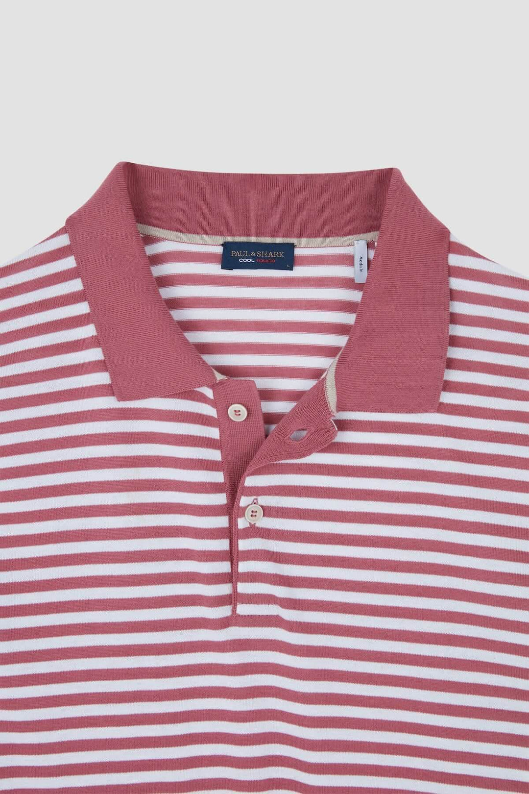 Polo en coton bicolore avec col contrastant et rayures horizontales, élégant et décontracté.