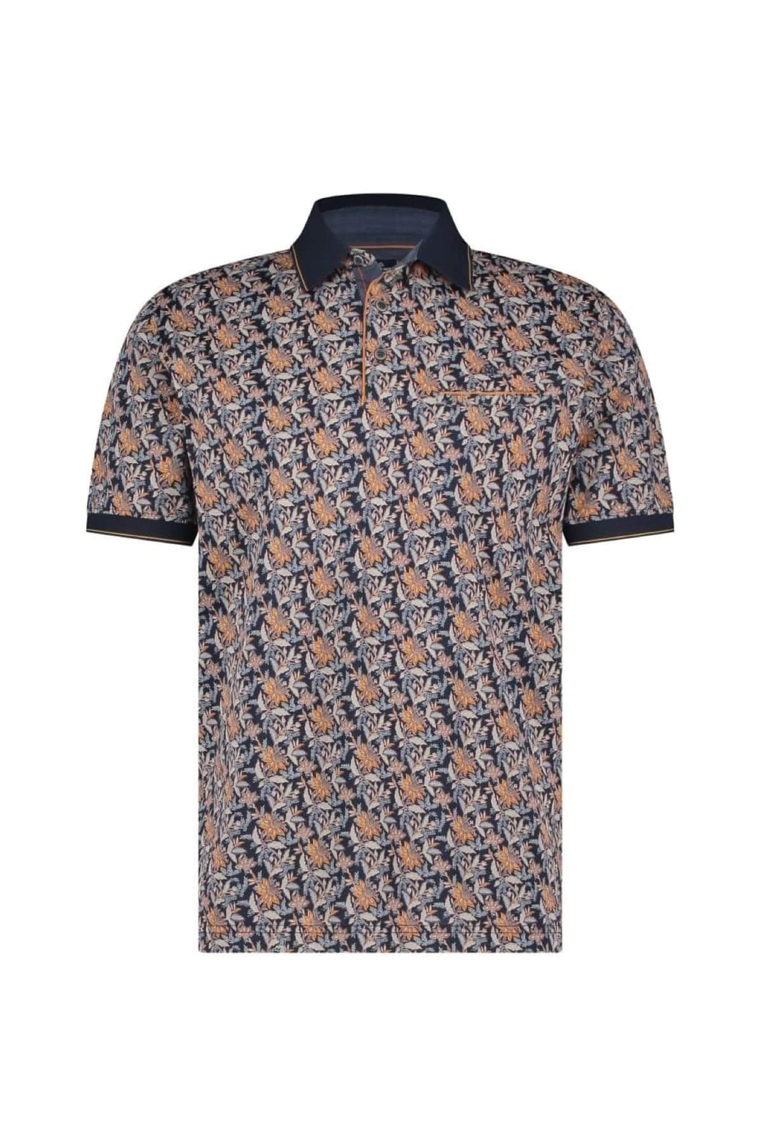 Polo à imprimé feuillage élégant avec col structuré, manches courtes et finitions modernes, idéal pour un look polyvalent.