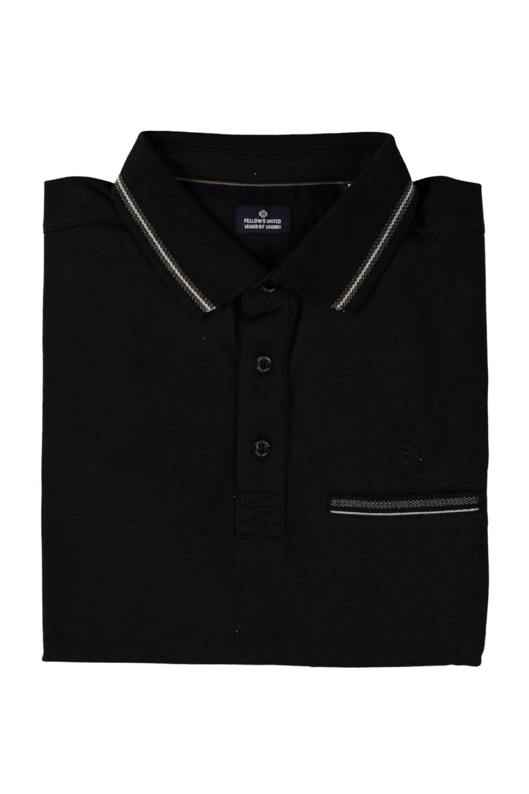Polo manches courtes noir avec col structuré et détails contrastants, idéal pour un look décontracté ou élégant.