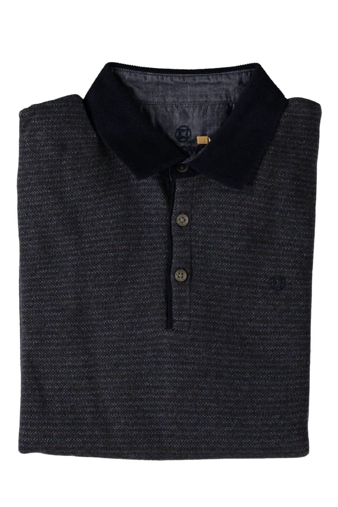 Polo rayé en coton navy avec col noir et boutons, idéal pour un look décontracté et soigné.