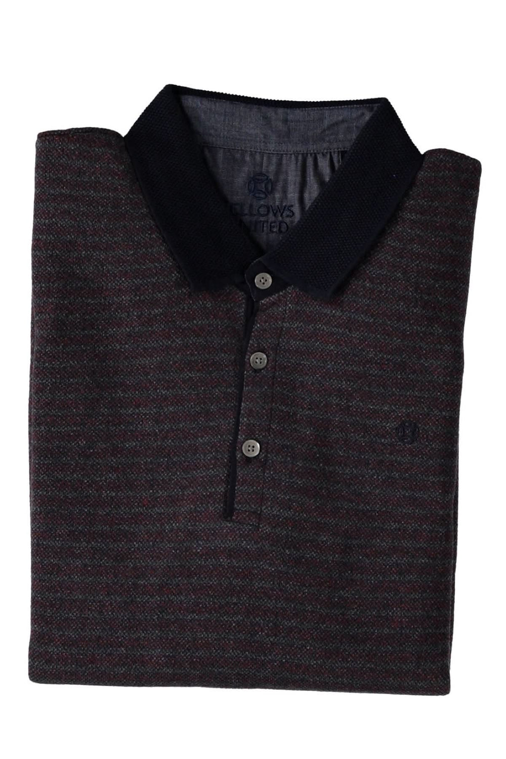 Polo rayé à manches longues, coupe régulière, en coton, plié avec col noir et boutons.