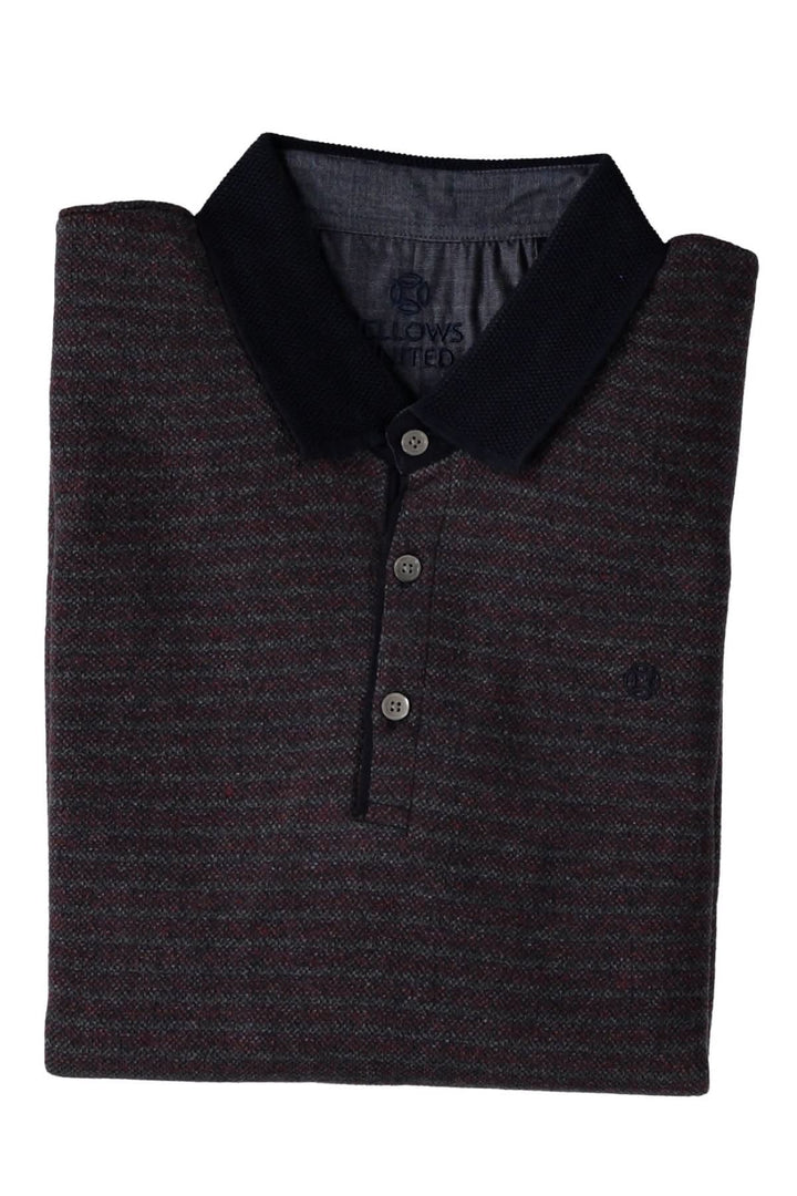 Polo rayé à manches longues, coupe régulière, en coton, plié avec col noir et boutons.