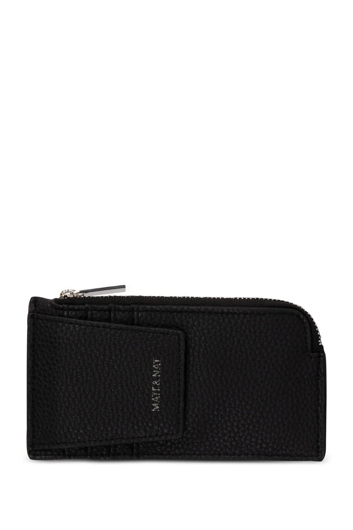 Porte-cartes compact noir Gratz en cuir grainé avec fermeture zippée et compartiments pour cartes et monnaie.