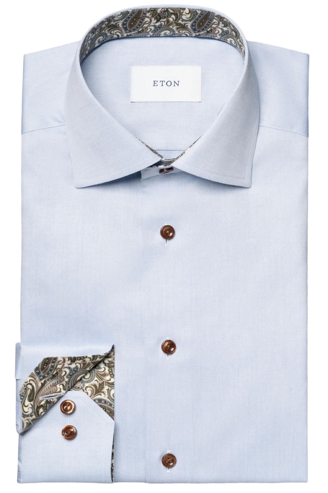 Sky blue cotton shirt with paisley details 