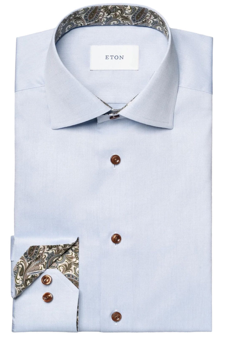Sky blue cotton shirt with paisley details 