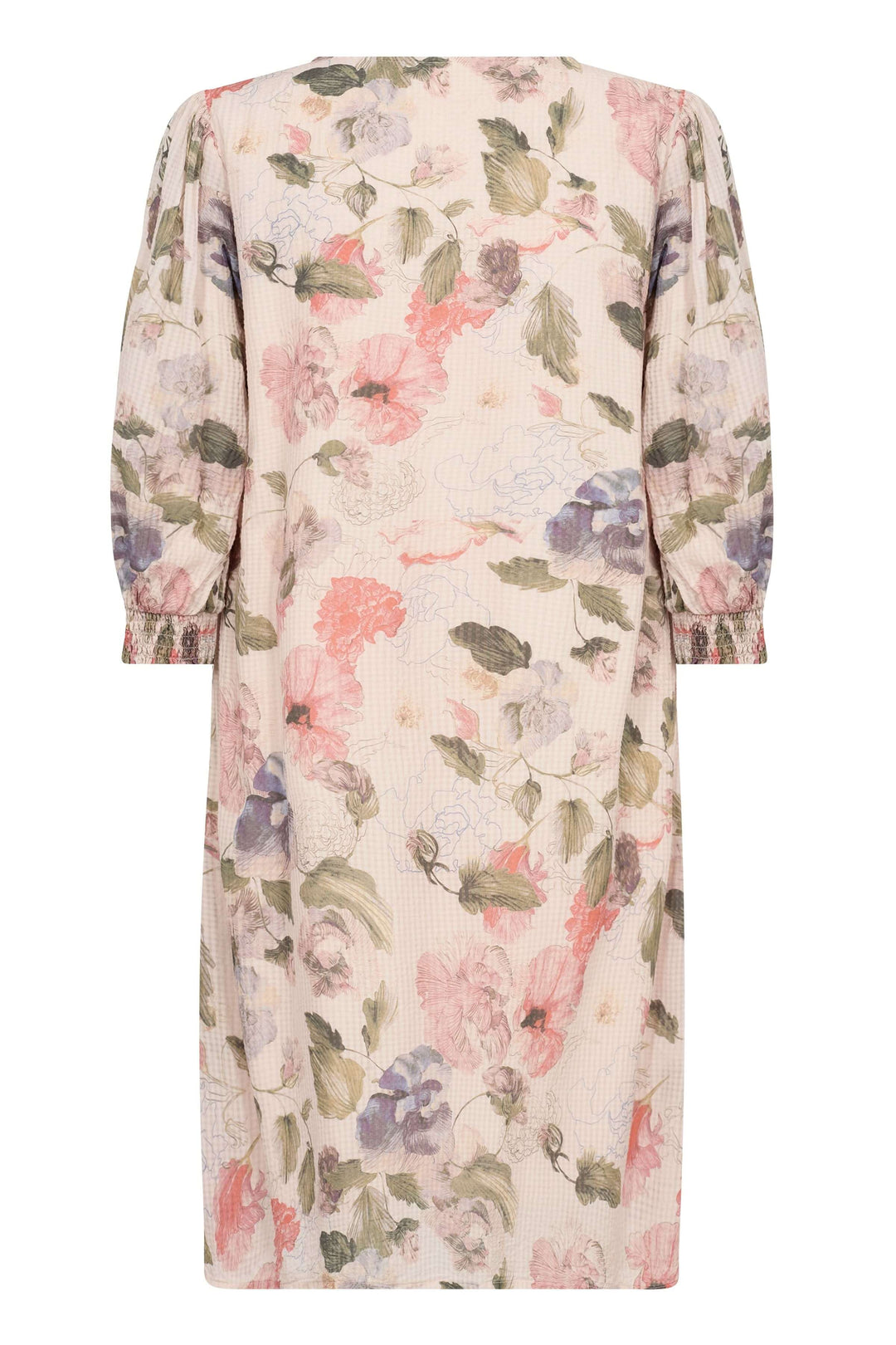 Robe Hailey à imprimé floral, col en V et manches longues smockées, style bohème élégant.