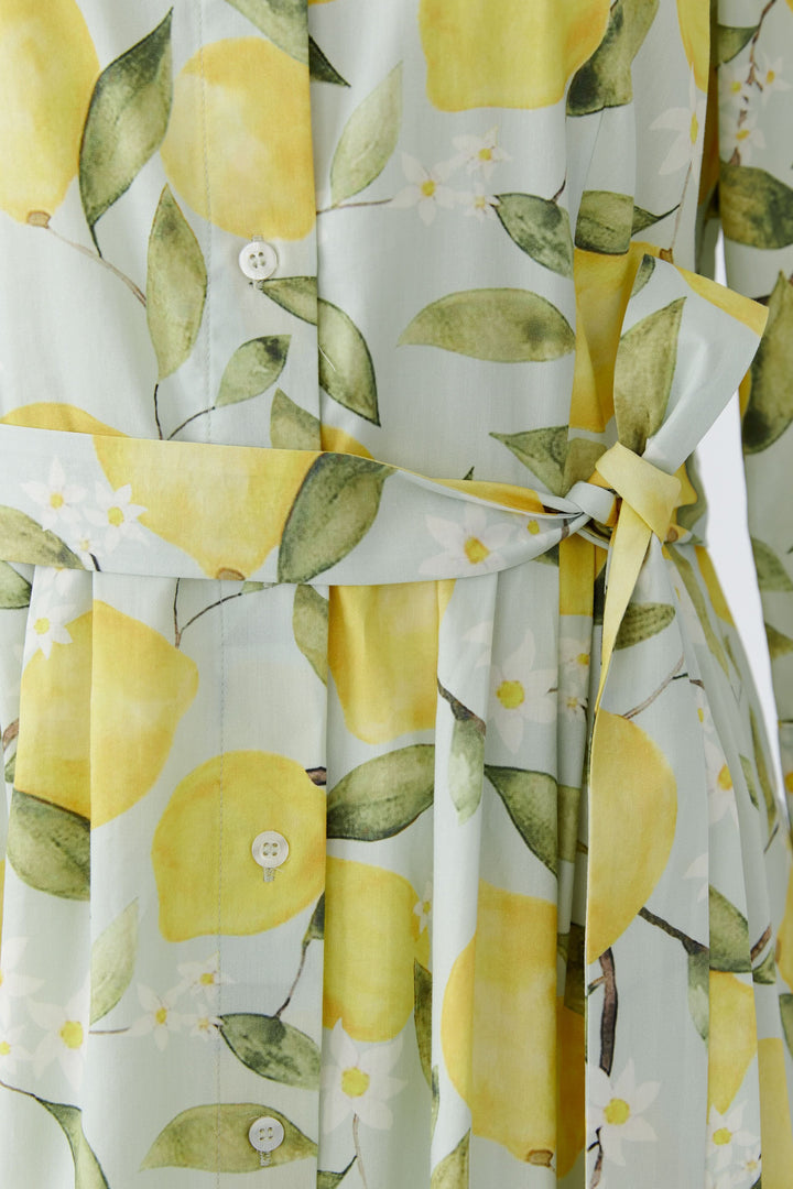 Robe chemise midi à imprimé citron