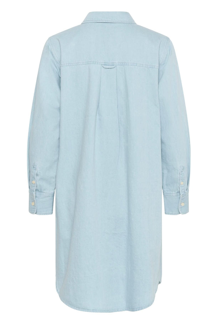 Robe en denim Nuria, vue arrière, manches longues, style chemisier, couleur bleu clair, coupe classique jusqu&
