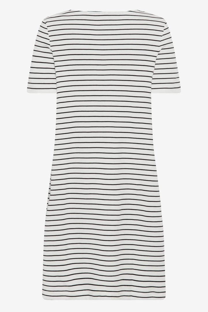 Robe rayée GRACE à encolure ras du cou, alliant élégance et charme maritime avec des rayures modernes.
