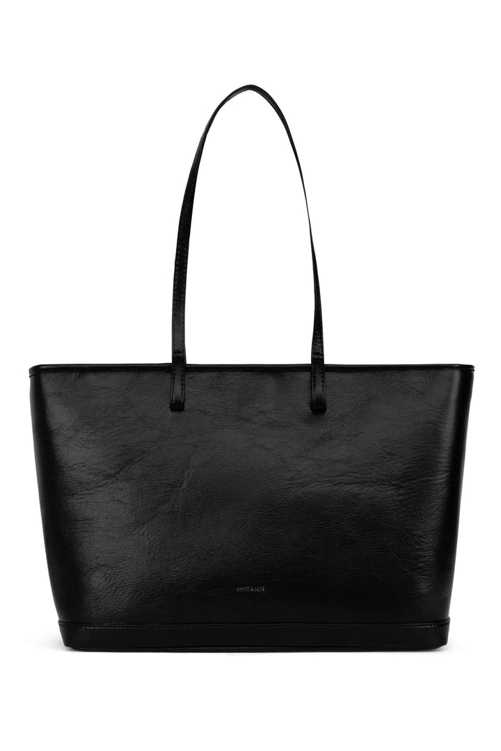Sac fourre-tout Eliza en cuir noir avec anses, design simple et pratique pour un usage quotidien.