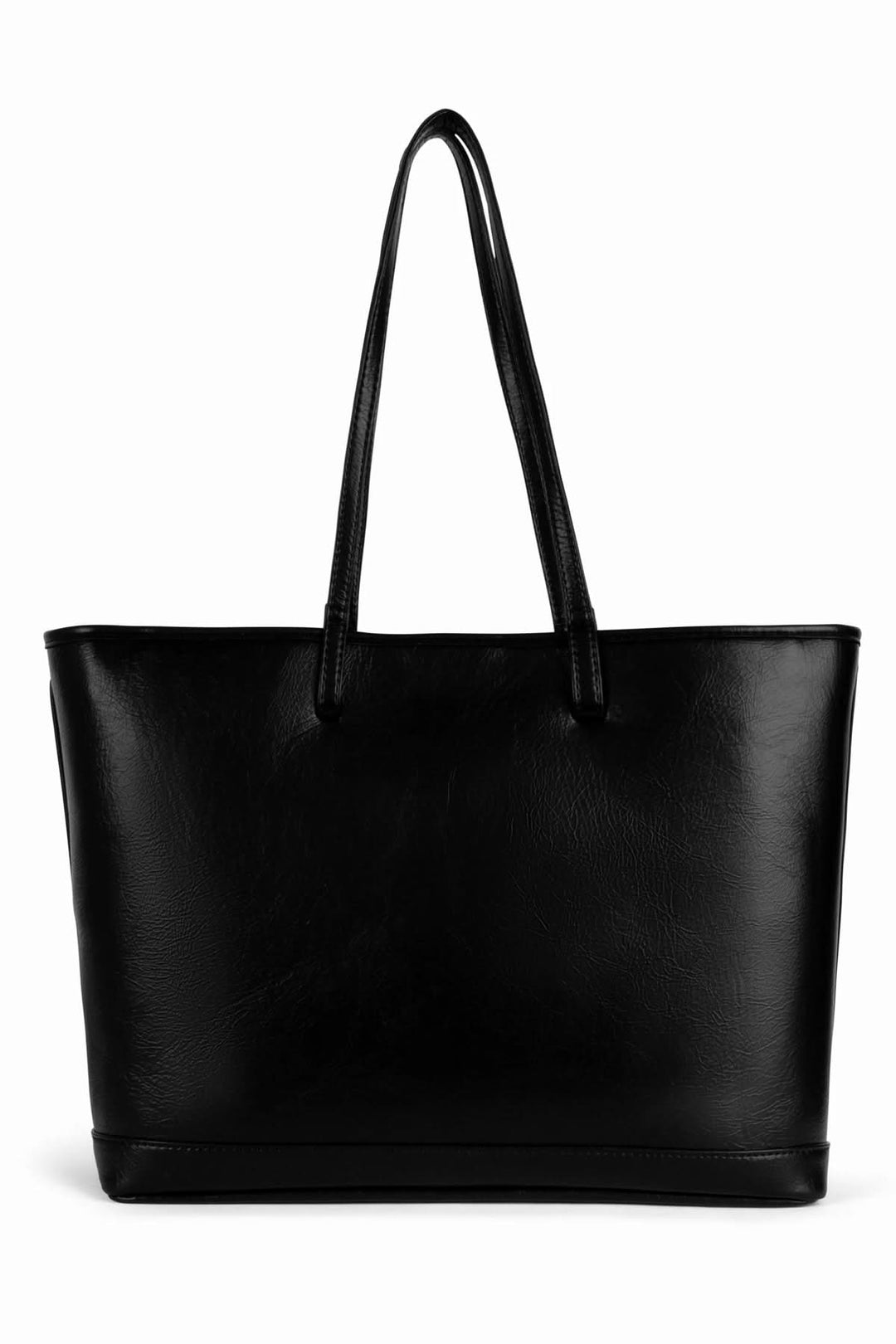 Sac fourre-tout Eliza en simili cuir noir, design élégant avec anses pour un style pratique.