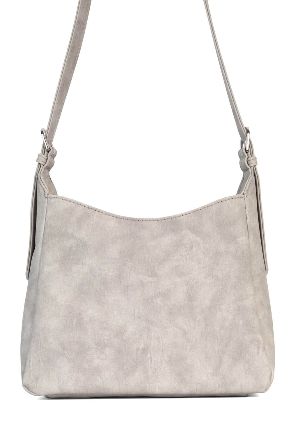 Sac à mains pratique en simili cuir gris avec bretelle ajustable et finition douce.