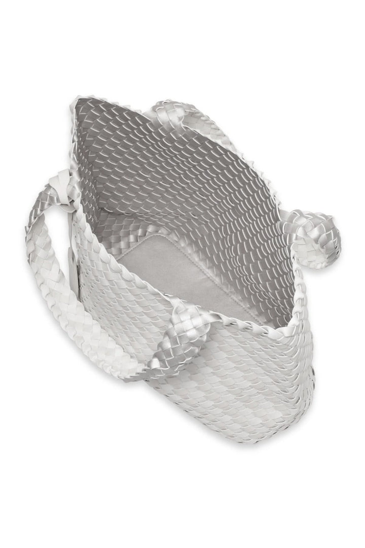 Sac réversible Ilse Jacobsen en blanc, détail intérieur tissé, anses confortables, design texturé.