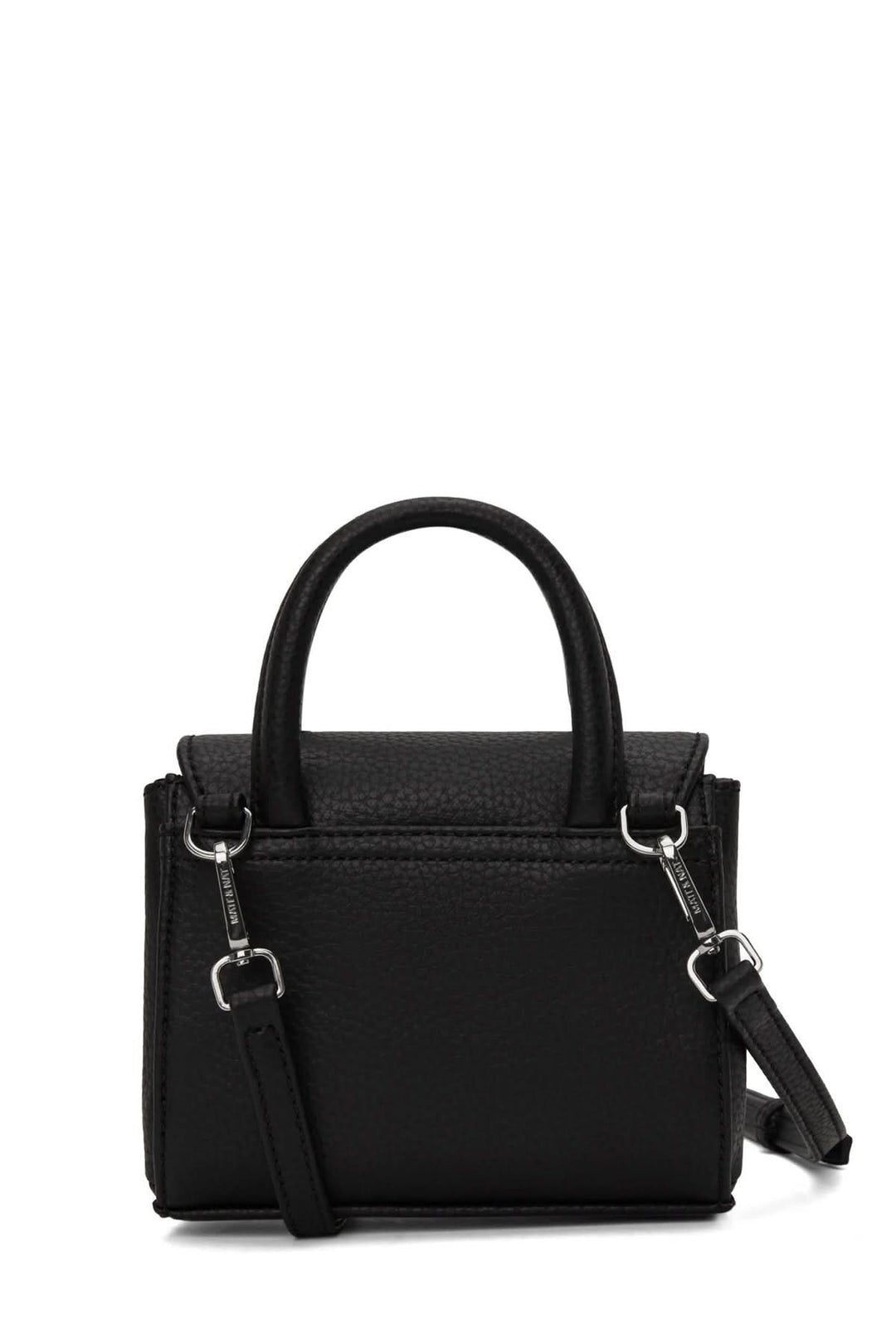 Sacoche Adelmicro vegan noire avec double poignée et bandoulière ajustable, style élégant et compact.