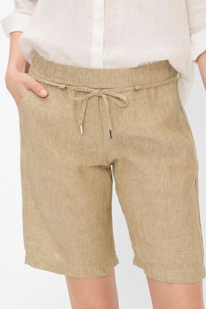 Short en lin MEL B pour femme, style décontracté avec taille élastique et ceinture à nouer.