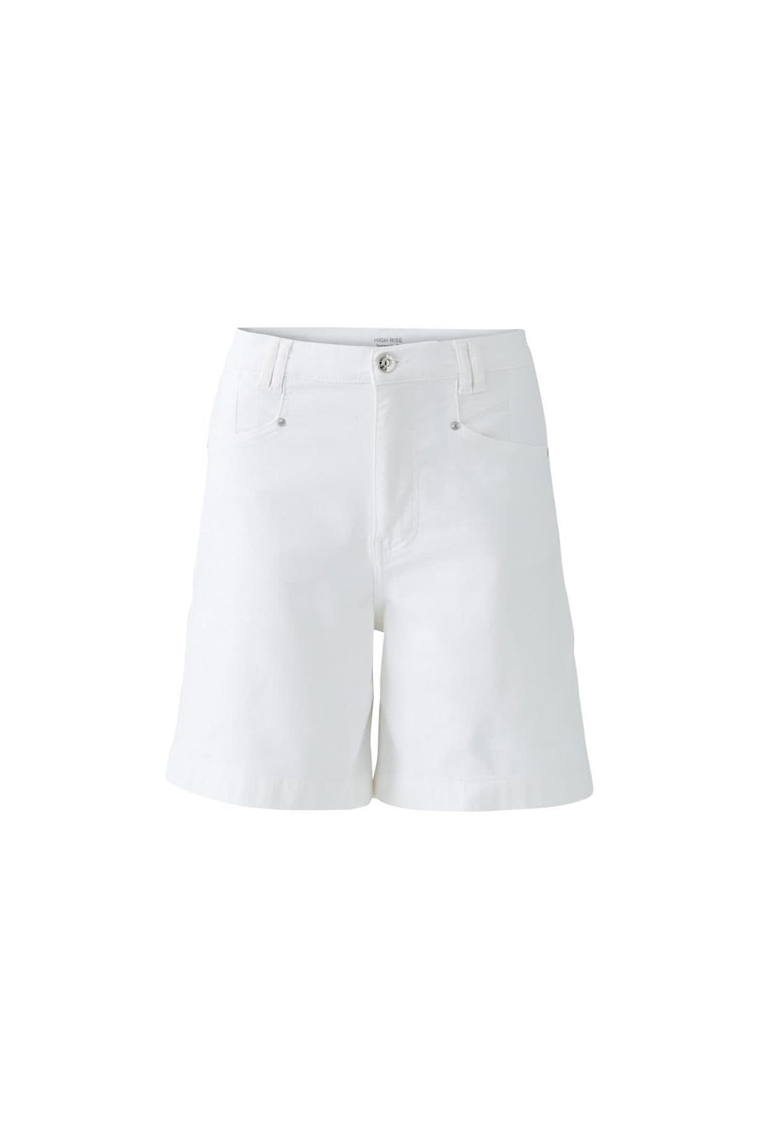 Short léger blanc à taille haute avec coupe droite et cinq poches, parfait pour l'été.