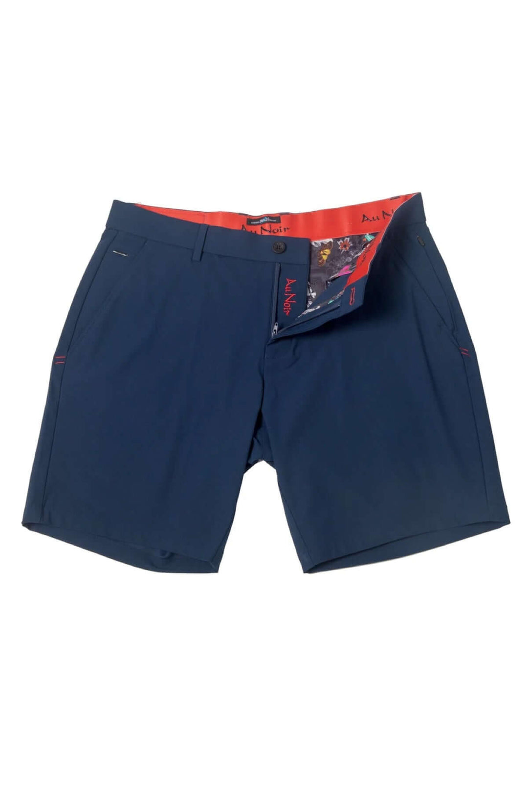 Shorts Liamo-Solaris en tissu extensible, d'une couleur bleu marine, avec poches et détails soignés.