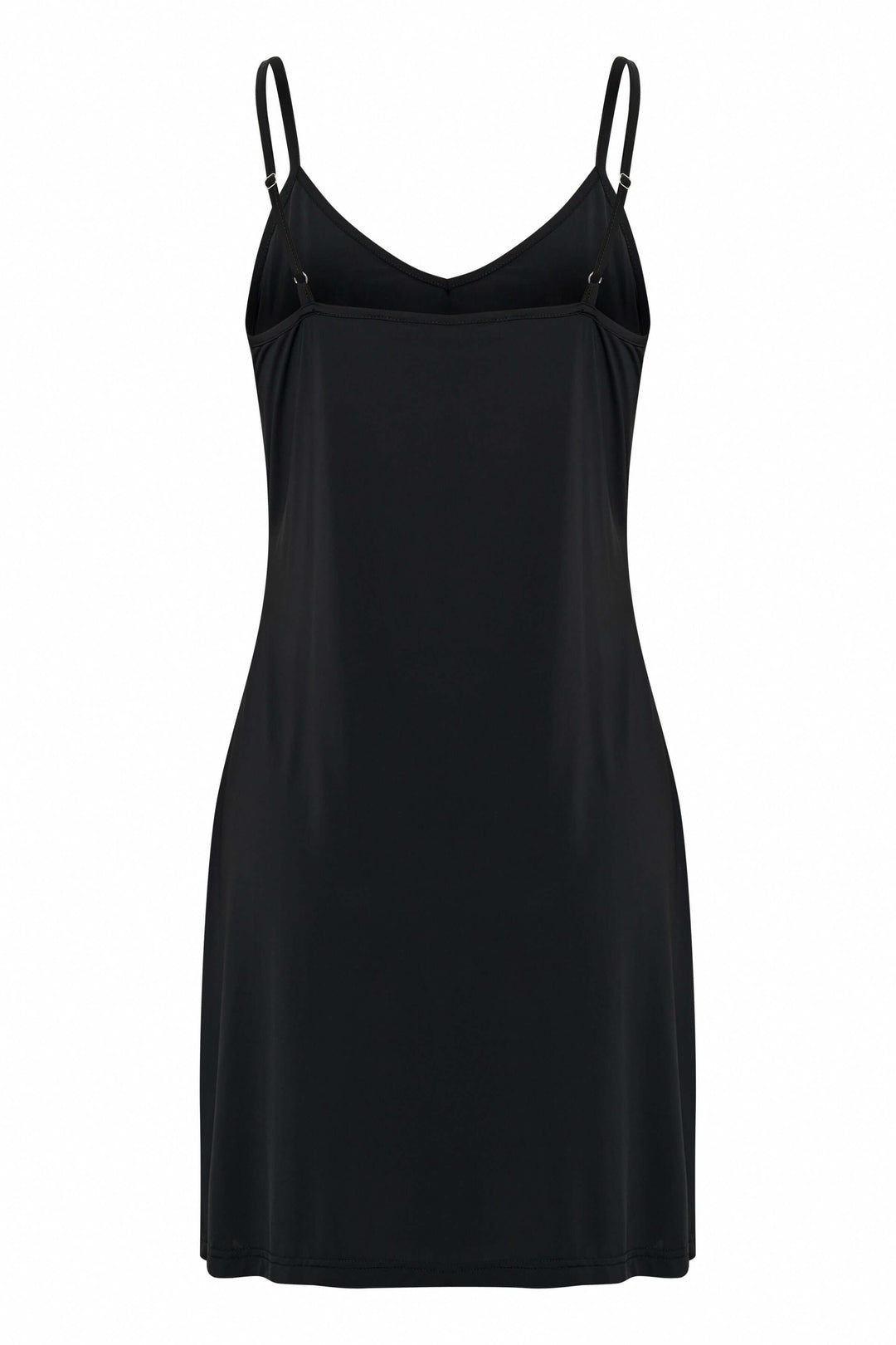 Sous-robe Lissandra noire avec bretelles spaghetti et encolure en V pour un tombé parfait sous vos robes.