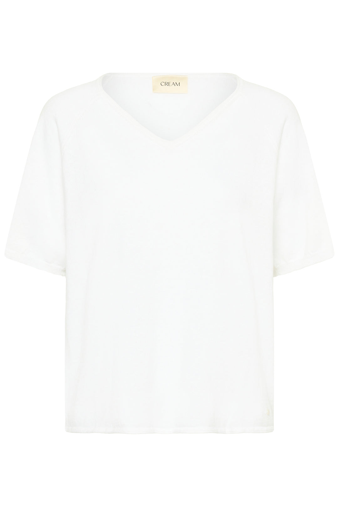 T-shirt Romane blanc à encolure en V et manches amples, coupe décontractée, mode quotidienne chic et confortable.