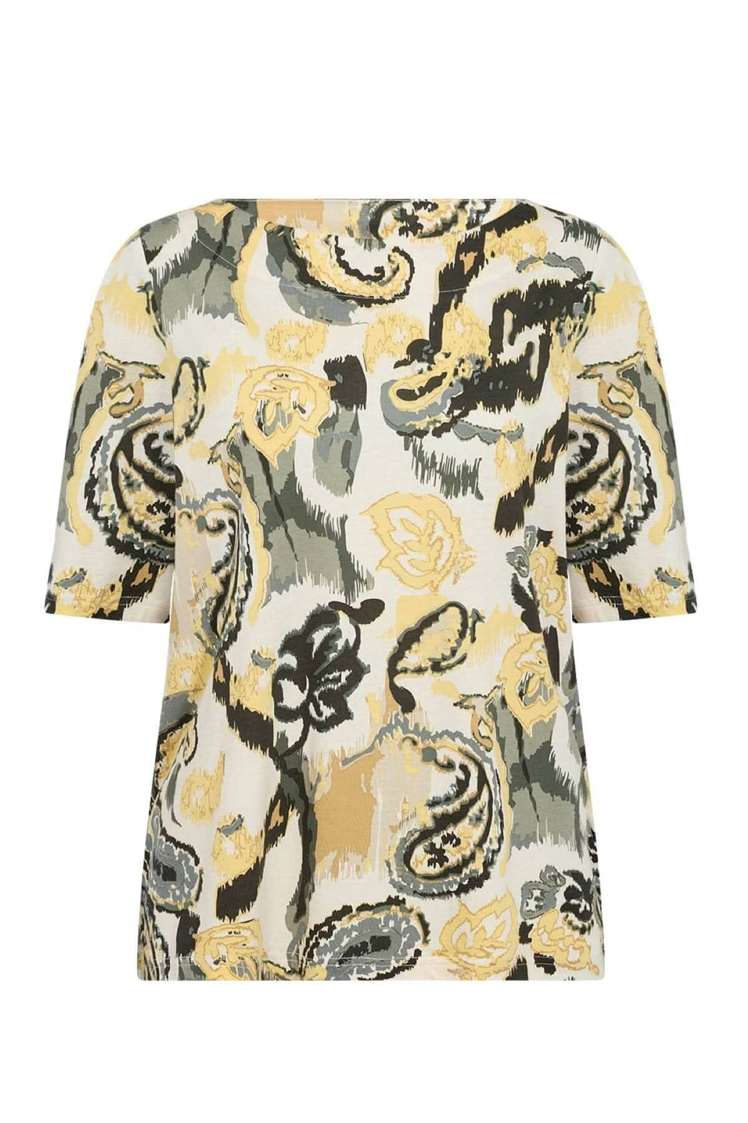 T-shirt imprimé abstrait en coton biologique et viscose, avec encolure bateau et motifs cachemire.
