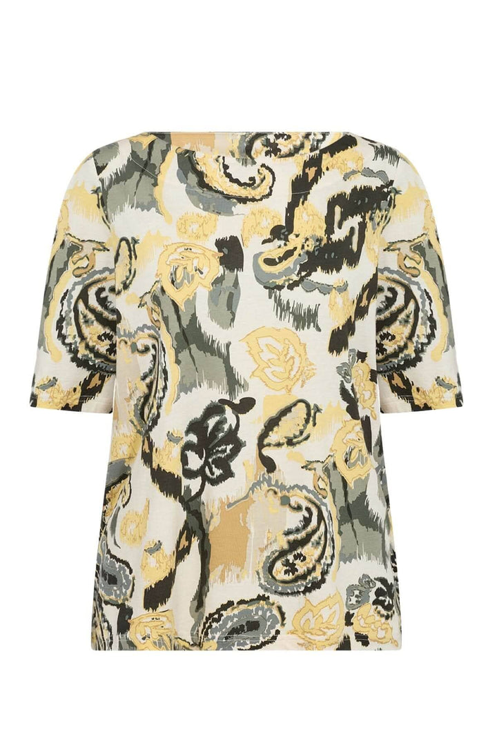 T-shirt imprimé abstrait en coton biologique et viscose, avec encolure bateau et motifs cachemire.