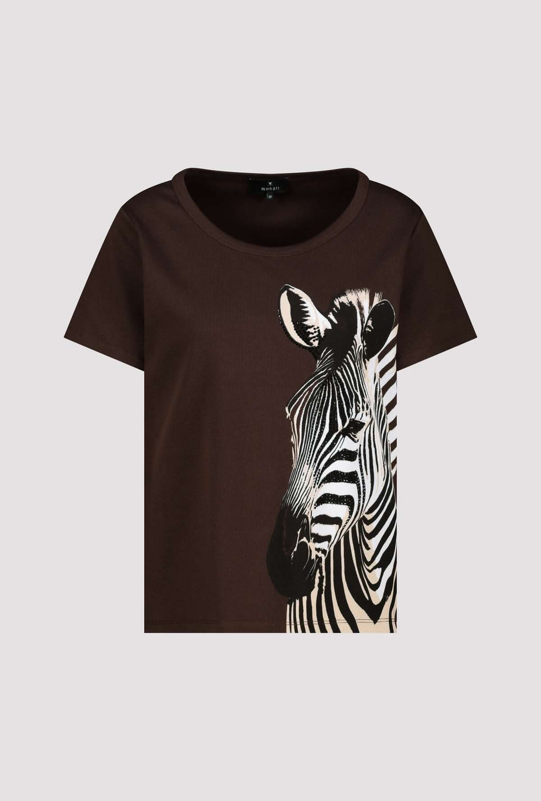 T-shirt imprimé zèbre avec motif asymétrique, coupe simple et encolure ronde, idéal pour un look moderne et audacieux.