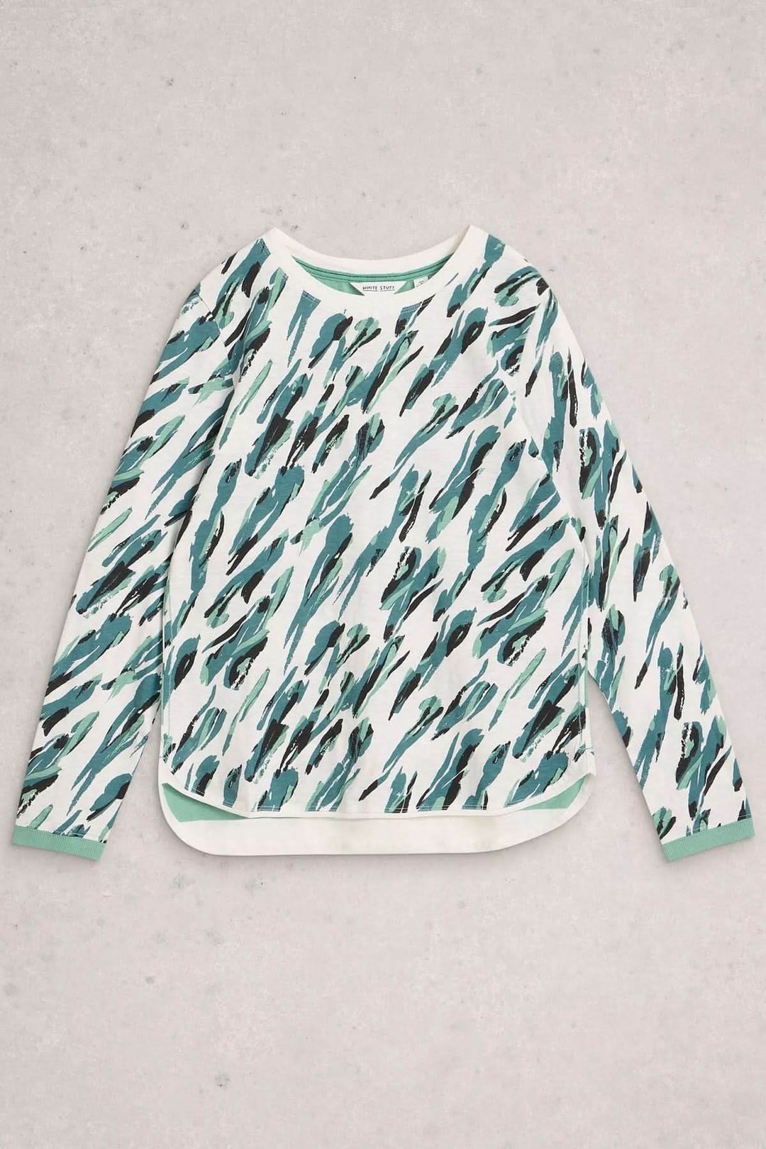 T-shirt à manches longues Clara à motif abstrait avec encolure ronde et tissu doux, idéal pour un porté confortable au quotidien.