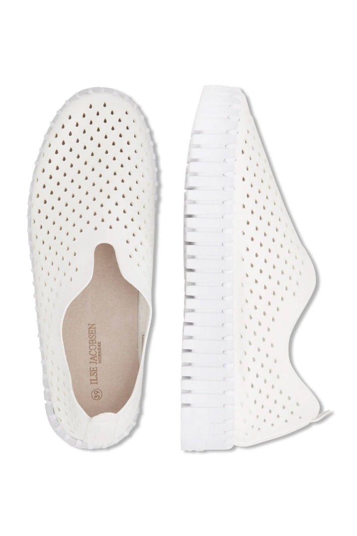 Soulier TULIP3373 en blanc, tissu découpé au laser, semelle intérieure confortable.