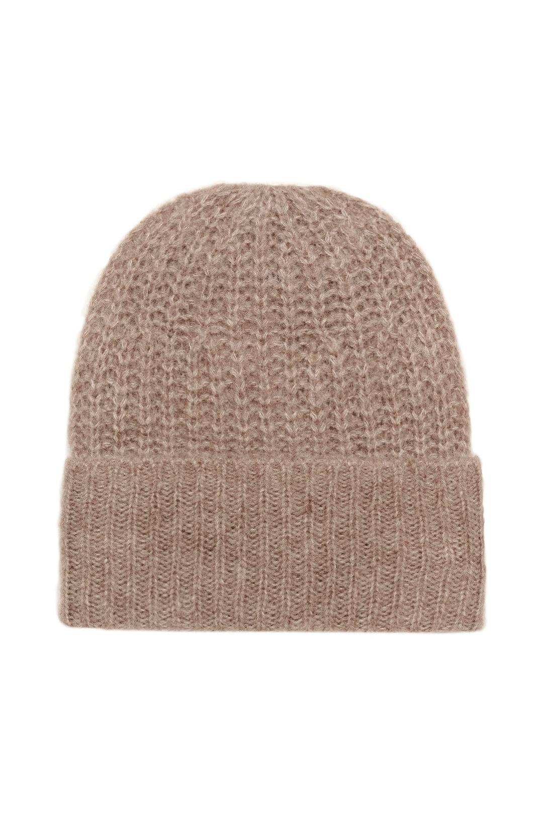 Tuque moelleuse Micha en tricot avec rebord côtelé, couleur beige, idéale pour les journées froides.