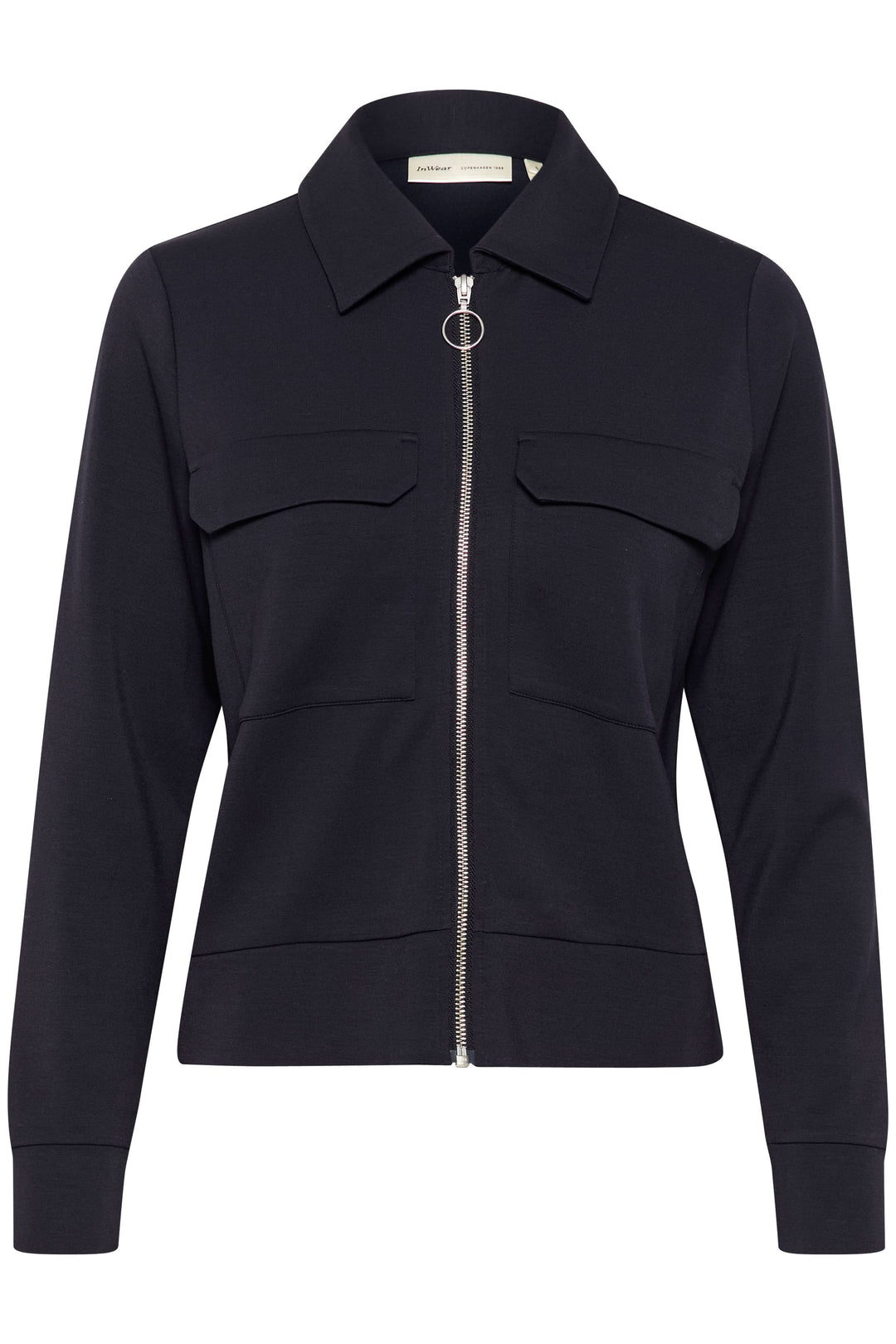 Veste Beca noire à manches longues, zipper avant et poches poitrine, style urbain et chic.
