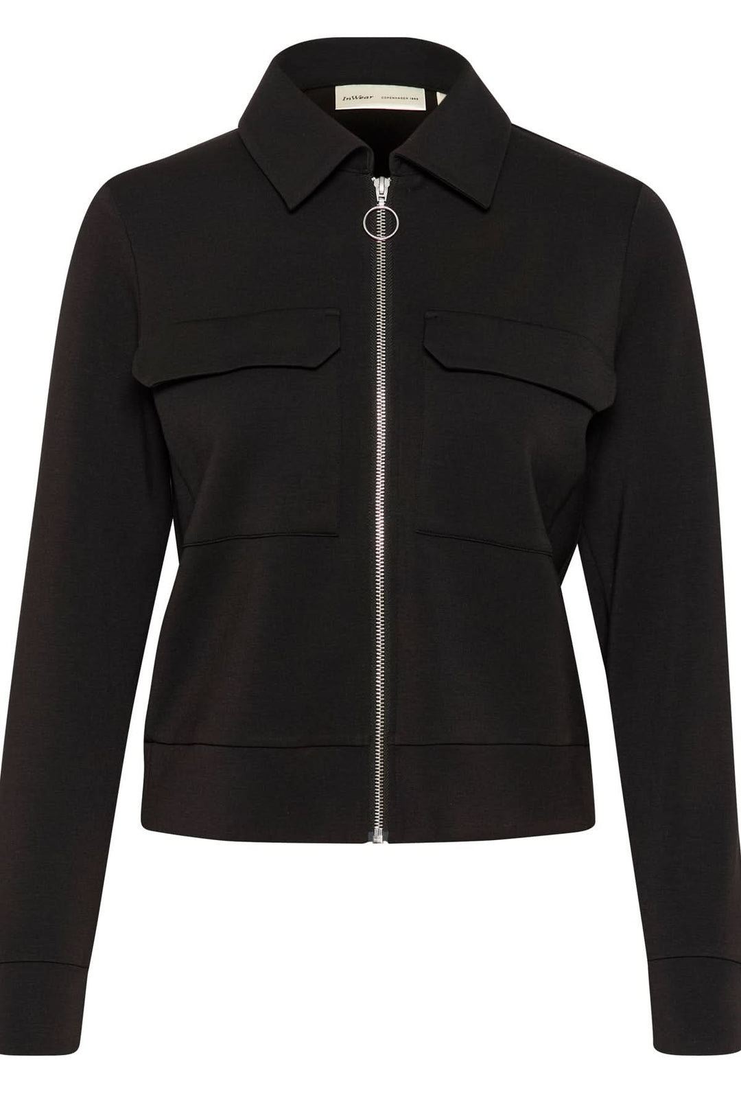 Veste Beca noire à manches longues avec poches et fermeture éclair, idéale pour un style urbain chic.