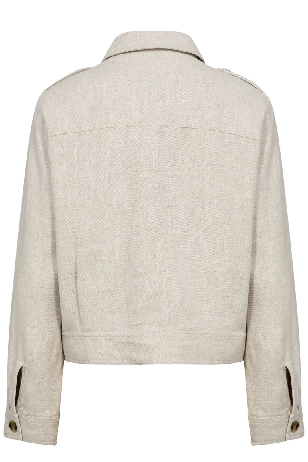 Veste courte Najah beige vue de dos, avec col chemise et manches longues à poignet boutonné.