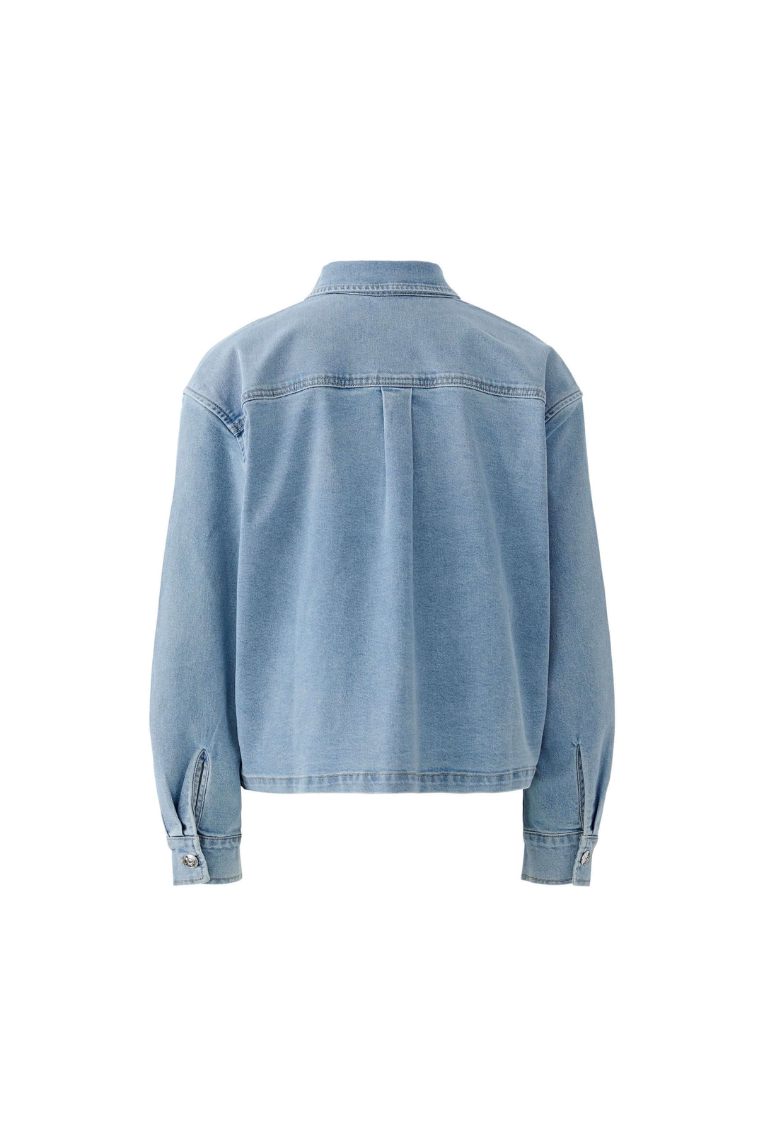 Veste en denim vue de dos avec coupe droite et longueur raccourcie, idéale pour un style décontracté et moderne.