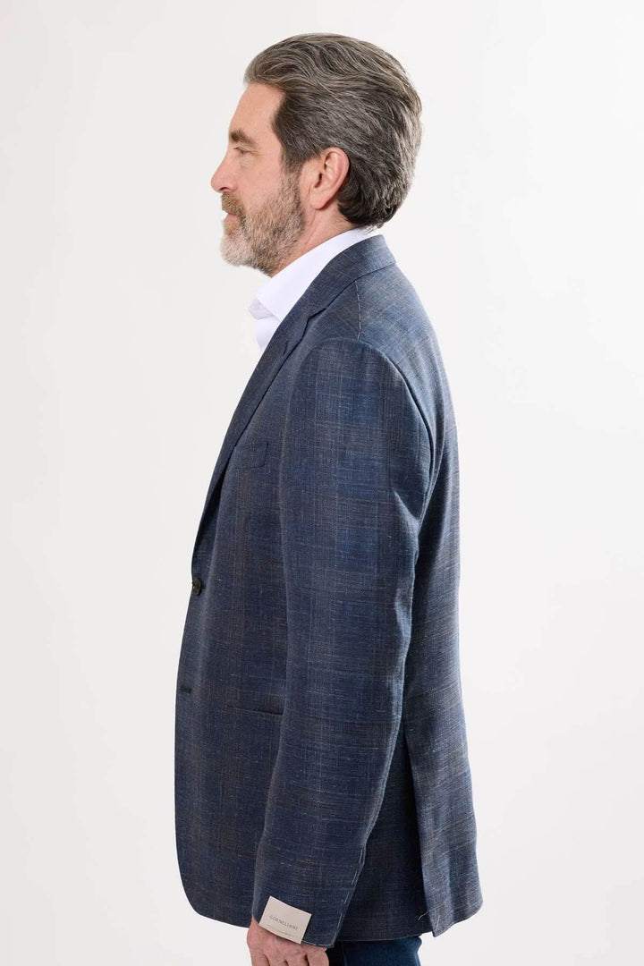 Veston à motif discret, coupe semi-ajustée, couleur bleu chiné, élégant et sophistiqué, pour homme moderne.